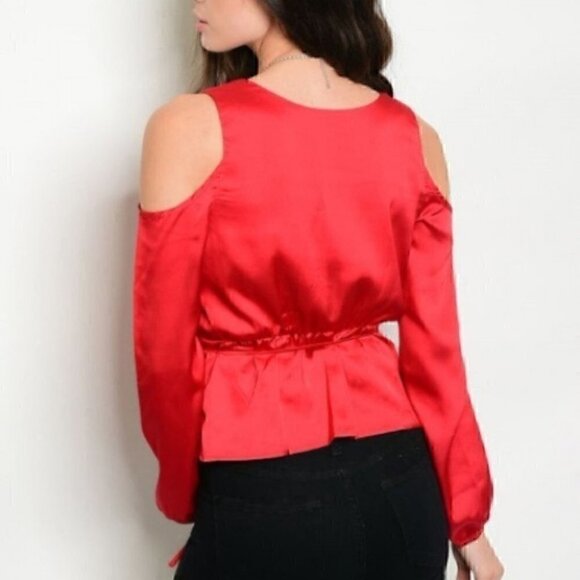 RED SATIN TOP - Picture 2 of 2